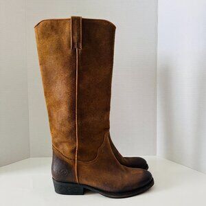 Bronx Tam Mee Brown Leather Knee High Boots EU40 Almond Toe Natural Patina Pull